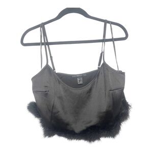 Forever 21 Black Fur-Trim Cropped Cami